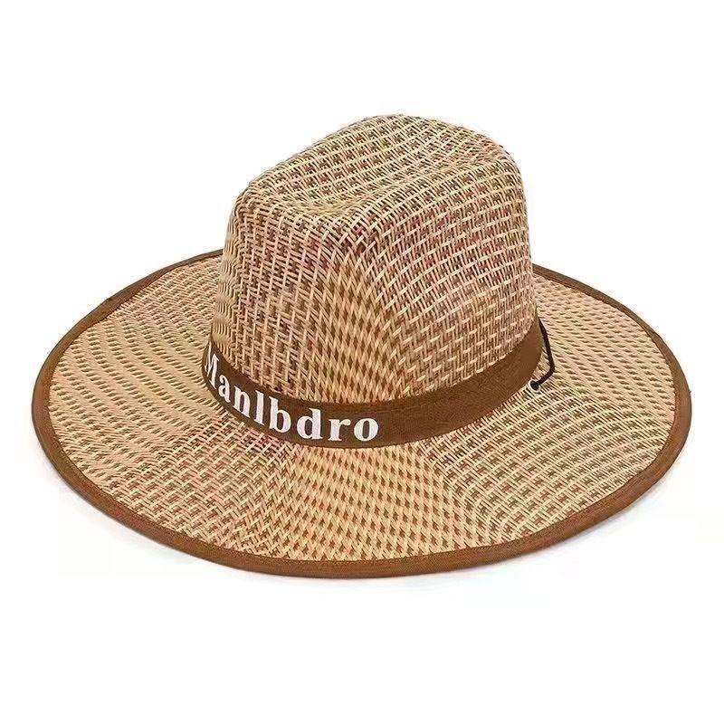 Men's Sunscreen Bamboo Woven Big Edge Hat Spring and Summer Men's Straw Hat Western Cowboy Hat Top Hat Sun Hat Seaside