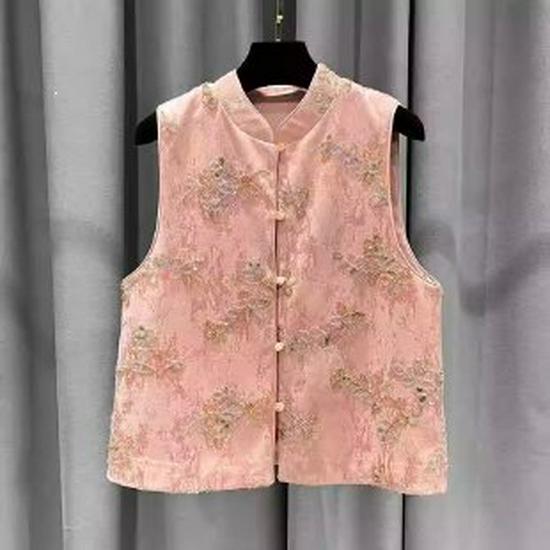 Mid-Aged Women s Floral Chinese Style Vest with Frog Button - 2026 Spring Collection 3XL