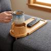 Wood 2 in 1 Couch Arm Tray Movable with Rotating Mug Holder Sofa Armrest Gap Tray Space Saving Sofa Armrest Storage Tray Drinks
