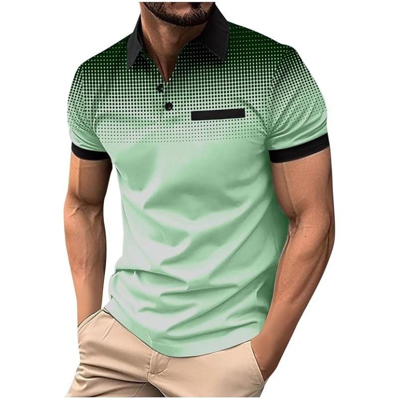 Men's Summer Gradient Printed Polka Dot Short Sleeved Polo Shirt