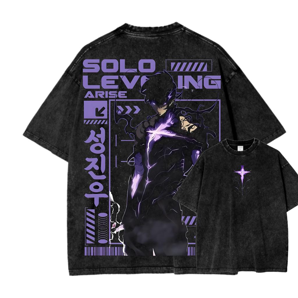 Solo-leveling Anime Lover Washed T-shirt Year round clothing high quality personality Clothes Plus Size Unisex New Model Couples tee