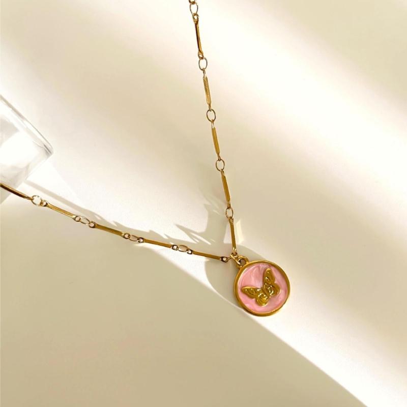 Stainless Steel Butterfly Necklace Colorful Enamel Detailing Dainty Chain for Everyday Wear or Special Occasions