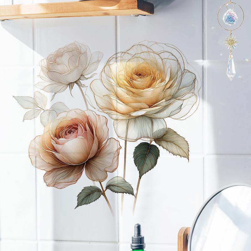 Watercolor Flower Stickers Toilet Sticker Bright Wall For Home Vinyl Car Decal Toilet Decoration