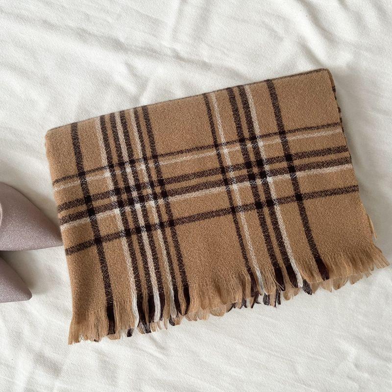 Thick Faux Cashmere Scarf Wrap Shawl Women Winter Warm Plaid Cozy Neckwear