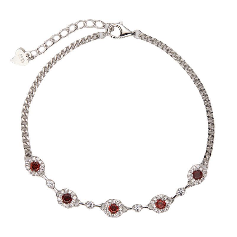 Xiaohongshu Color Treasure Jewelry S925 Sterling Silver Inlaid With Natural Garnet Diopside Sapphire Bracelet Women