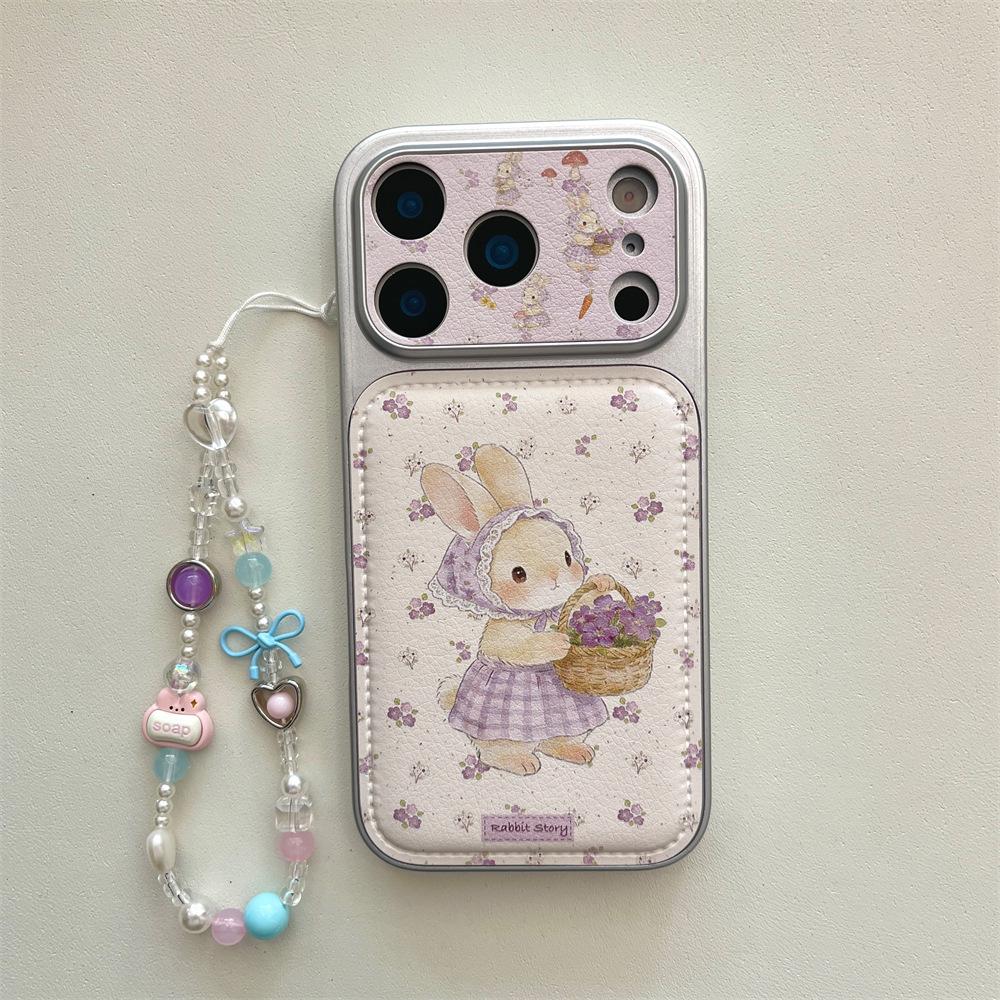 Purple Floral Rabbit Case for iPhone 15/14 & 17/16 Pro Max