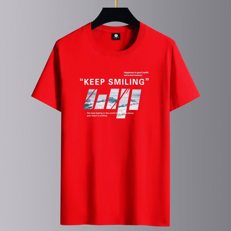 Keep Smiling Herren-T-Shirt, modisch, kurzärmelig, reine Baumwolle, lässiges T-Shirt, M-6XL