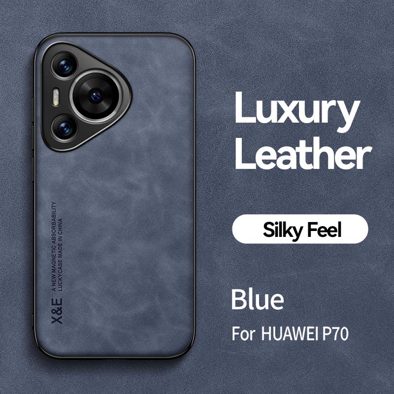 For Pura 90 Pro Max PU Leather Car Magnetic Holder Silicone Case For Huawei Pura 90 Pro Max Built-in Iron Protection Phone Cover