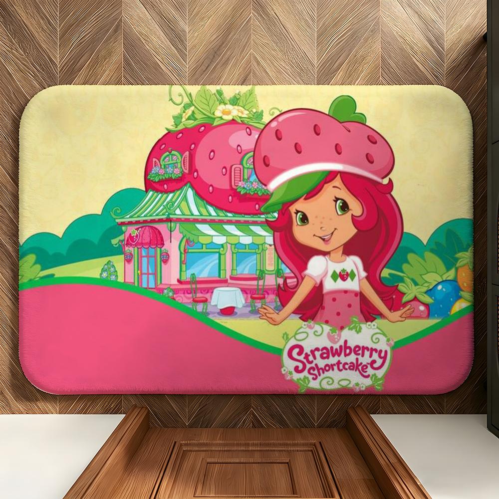 Character S-Strawberry Shortcake Floor Mat Soft Flannel Floor Mat  Suitable for Entryways, Living Rooms, Bedrooms, and Bathrooms