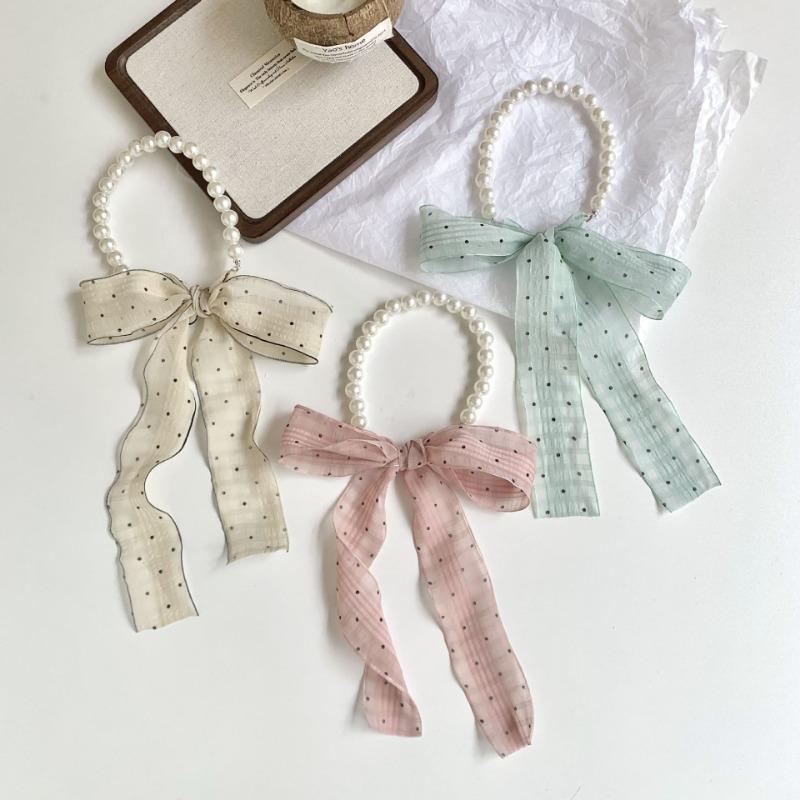 New pearl necklace floral long headband small silk scarf women's spring and summer thin collarbone chain streamer bag decorative scarf