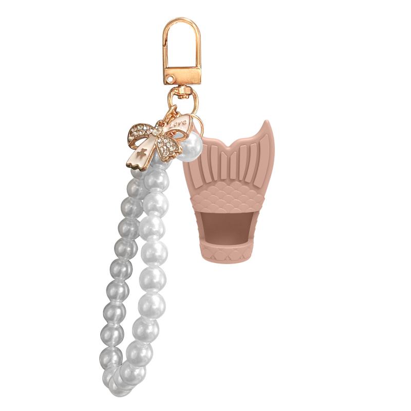 Creative Silicone Lip Balm Holder Pearl Necklace Portable Keychain Lip Gloss Cap Flexible Colorful Lipgloss Sleeve Gift