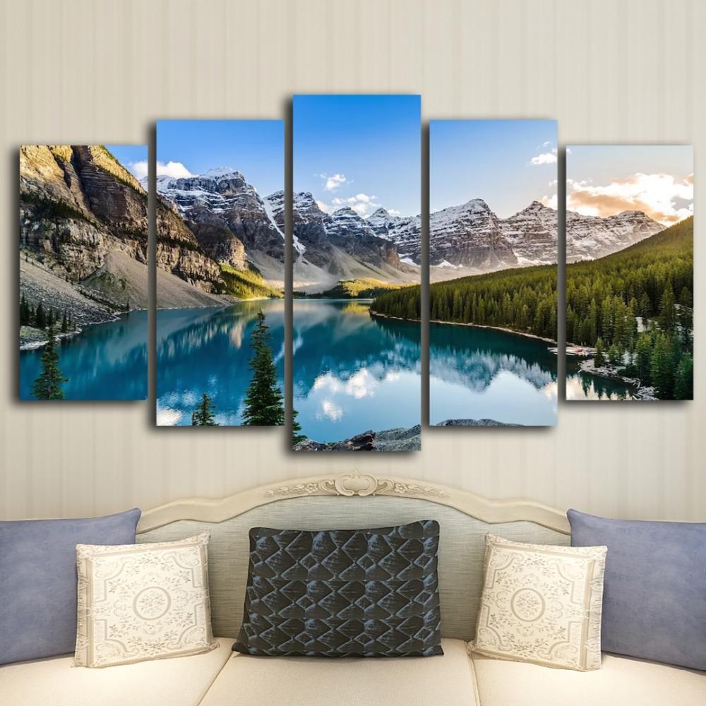 

Canvas Wall Art for Home Decoration, Modern Artwork, Lake and Mountain Painting, Wall Decor, 5 PCs 20X35 20X45 20X55CM