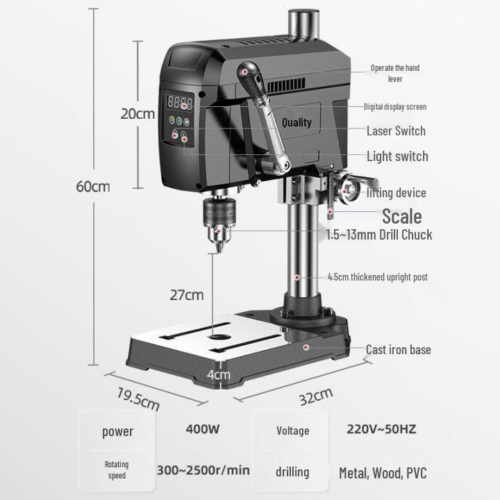 High-Precision Brushless Bench Drill with Digital Display for Home Use