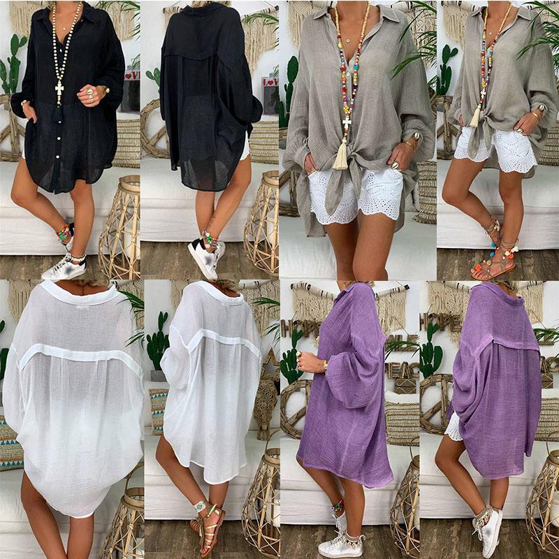 Blouses Shirts Long Sleeve Womens Tops Button Down Loose Casual Cotton Plus Size Women White