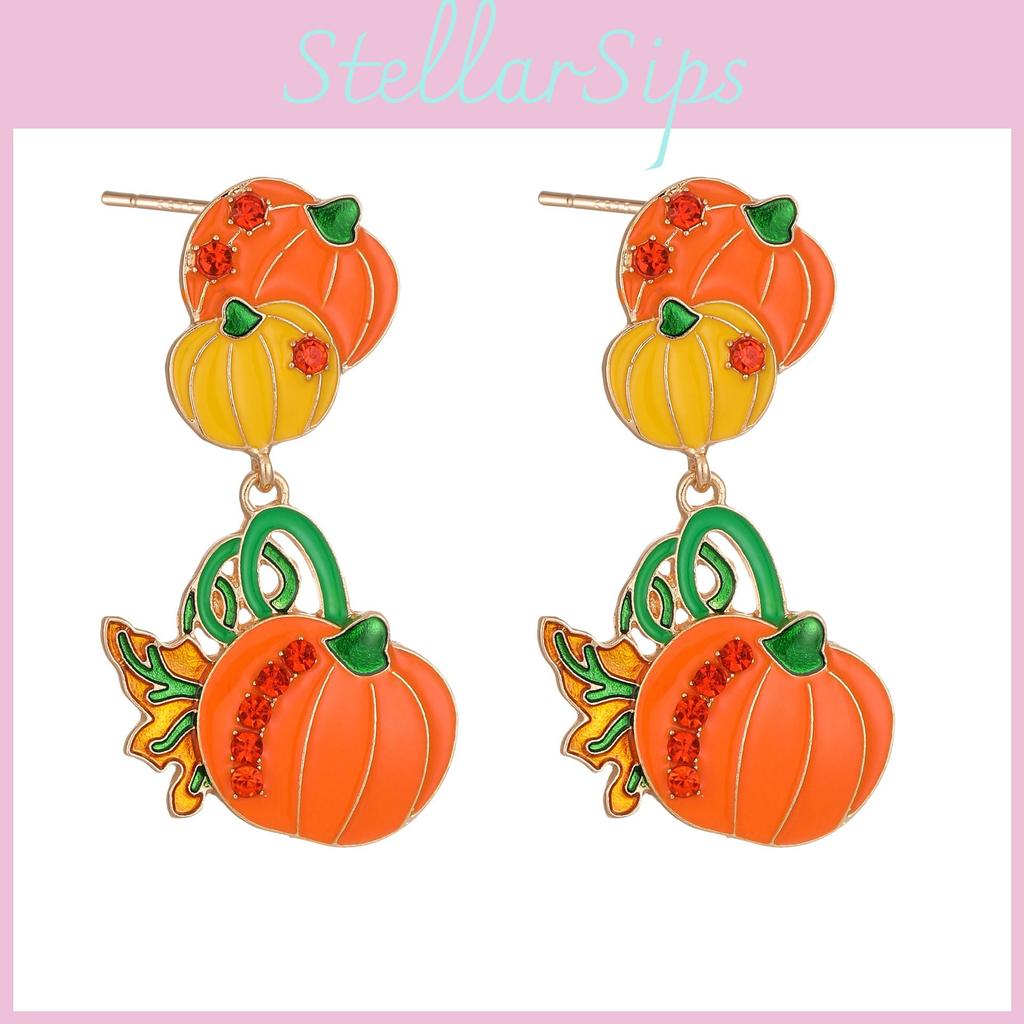 Playful Fun And Alloy Pumpkin Earrings With Cartoon Design For Halloween Celebrations Women For