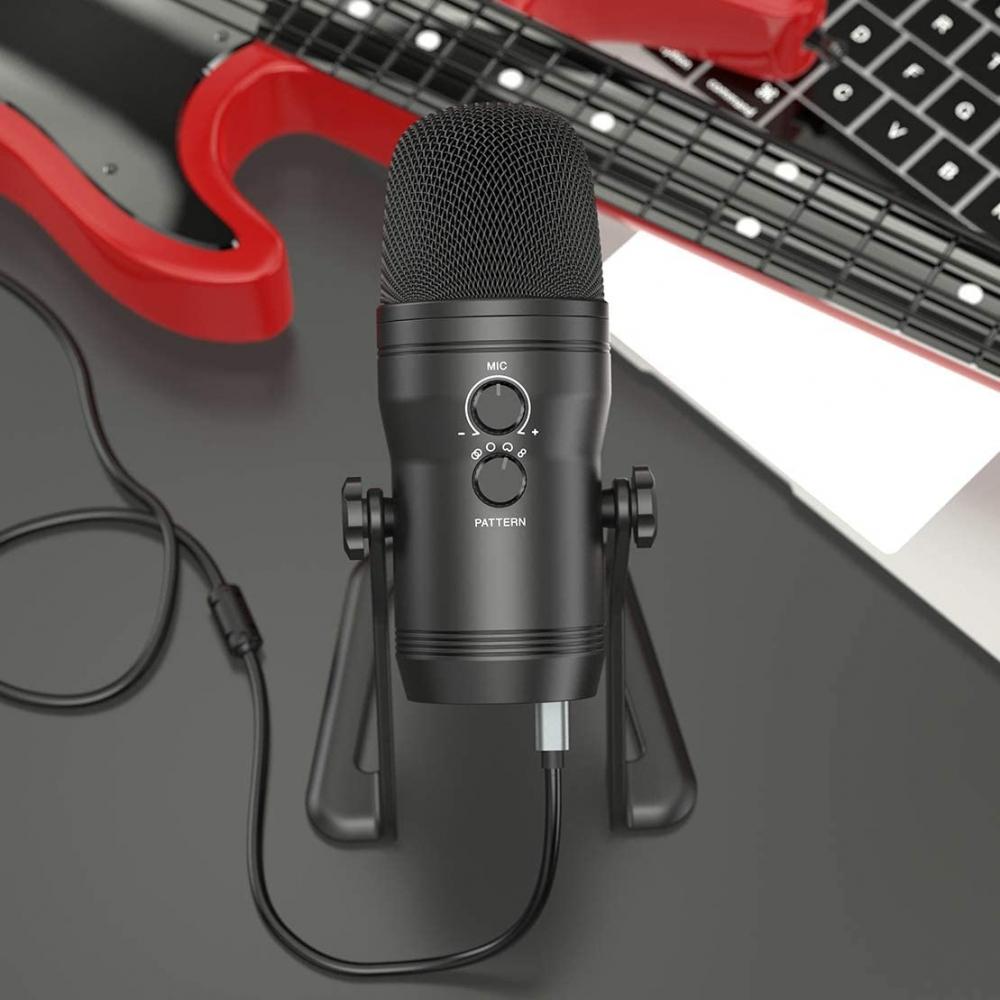 FIFINE USB-микрофон, конденсаторный микрофон, стереомикрофон для записи с кнопкой отключения звука и разъемом для наушников 3,5 мм для аудиомониторинга, регулируемый P