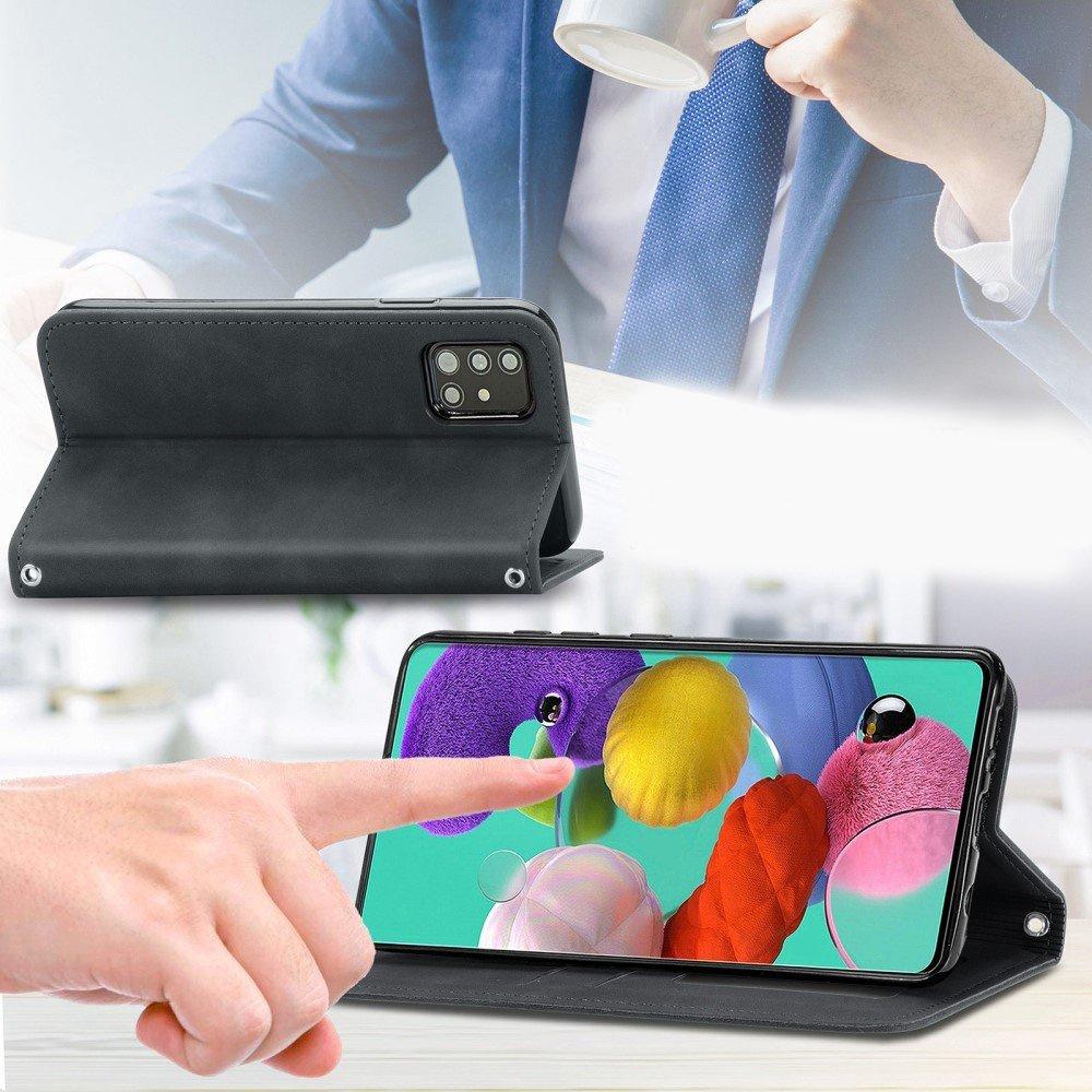 Wallet Case for Samsung Galaxy A51 5G, Vintage Style Smooth, Black
