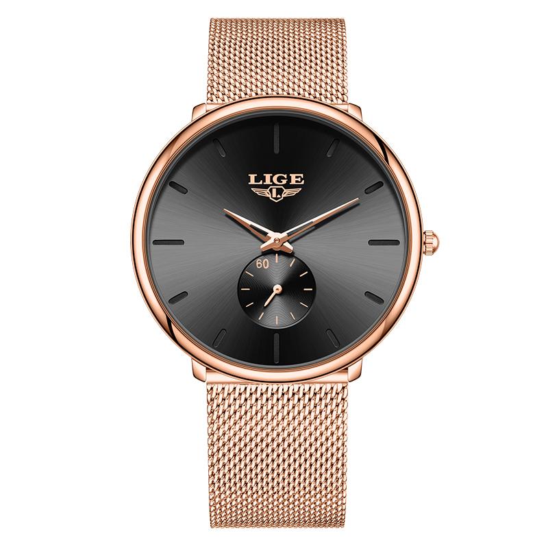 LIGE Ultra Dünne Netz-Quarzuhren Für Damen Einfach Elegant Wasserdicht Damen Uhr Mode Sport Damen Armbanduhr Reloj