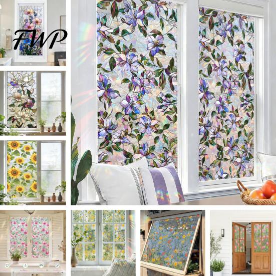Stained Glass Effect Sticker Rainbow Window Privacy Film, Decorative Static Cling Stickers, Heat Control & UV Blocking Cling, Waterproof 100x45cm for