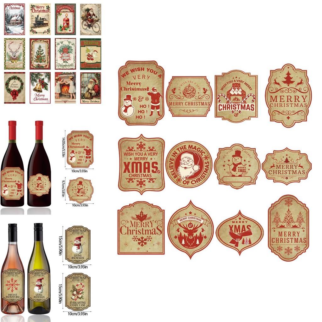 Holiday Wine Bottle Decals With Vintage Theme For Christmas Table Setting