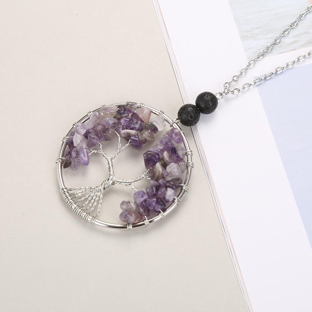 Natural Stone Crystal, Aromatherapy Volcanic Stone Pure Hand-Wound Gravel Tree Root Life Tree Necklace N14