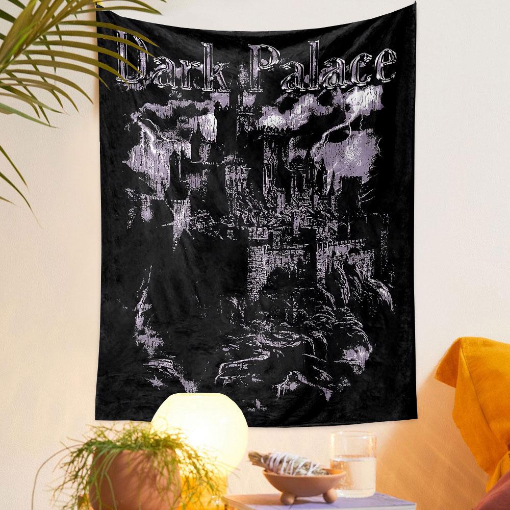 Dark Palace Tapestry Wall Hanging, Mysterious Castle Art, Gothic Wall Decor for Bedroom Dorm