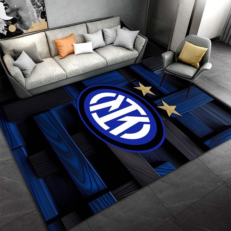 "Tappeto Logo Inter Milan con Motivo Legno Blu e Stelle Dorate" Adatto per l'uso come antiscivolo per soggiorni, camere da letto, divani