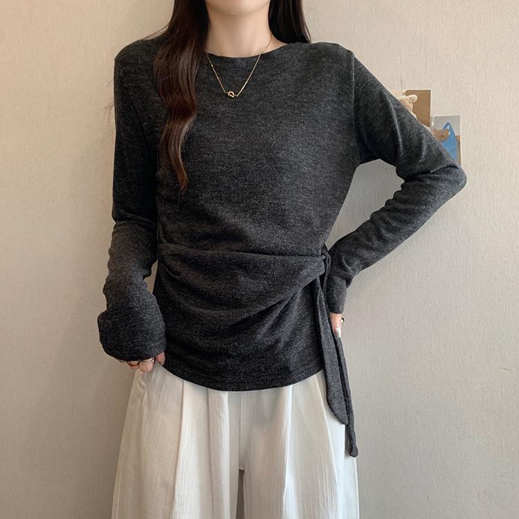 

Plus Size Lace-up Round Neck Knit Top with Long Sleeves for Women XL