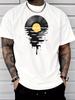 Unisex White Crew Neck Tee Vinyl Record Water Reflection Print Loose Oversized Short Sleeve Unisexs Streetwear Summer Casual Basic Top