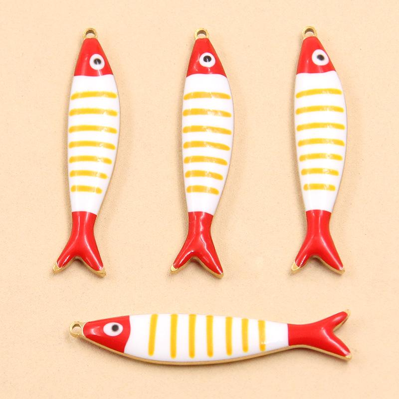 7x39mm Gold  Stainless Steel Double-Sided Enamel Drip Oil Striped Fish Charm Pendant for Necklace/Bracelet 1 piece жёлтый
