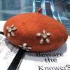 French Beret Woollen Thick Rhinestone Flower Bud Cap Fashion Autumn Octagon Artist Hat Women Painter Caps Headwear