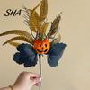 Black Maple Leaf Decor Halloween Flowers Bouquet Decorations, Artificial with Pumpkin Rose Eucalyptus Dried Leaves Flower Stems Floral Stems,
