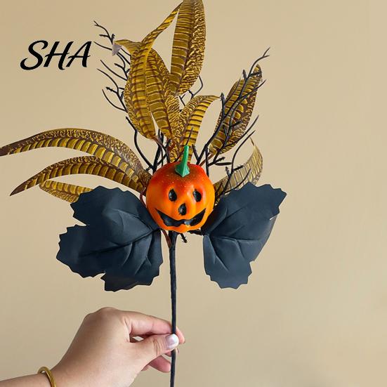 Black Maple Leaf Decor Halloween Flowers Bouquet Decorations, Artificial with Pumpkin Rose Eucalyptus Dried Leaves Flower Stems Floral Stems,