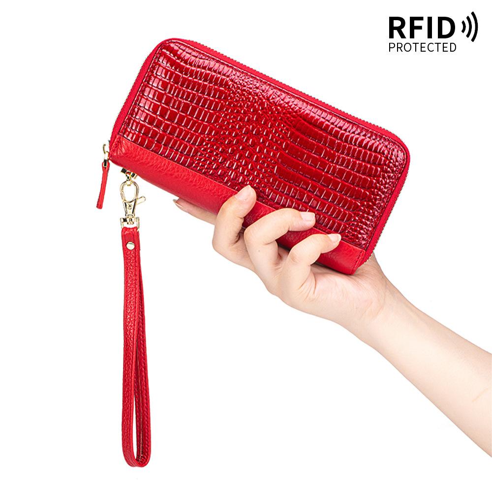 New women's long wallet fashionable crocodile pattern classic mobile phone bag patent leather simple clutch bag large capacity