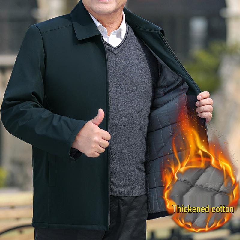 Men's Cotton-Padded Jacket for Dad: Spring & Autumn Button-Up for Middle-Aged & Elderly