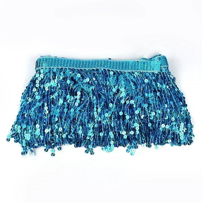 Meetee 1/2/3 Yards 16cm Paillettenfransen Quasten Ethnisches Spitzenbesatzband Fransen Latin Dance Rock Bekleidungsverzierung Nähzubehör