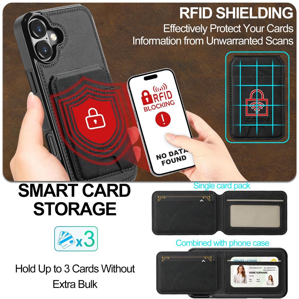 LC.IMEEKE L3 For iPhone 16 Magnetic Case Detachable Card Holder Leather+TPU Mobile Cover
