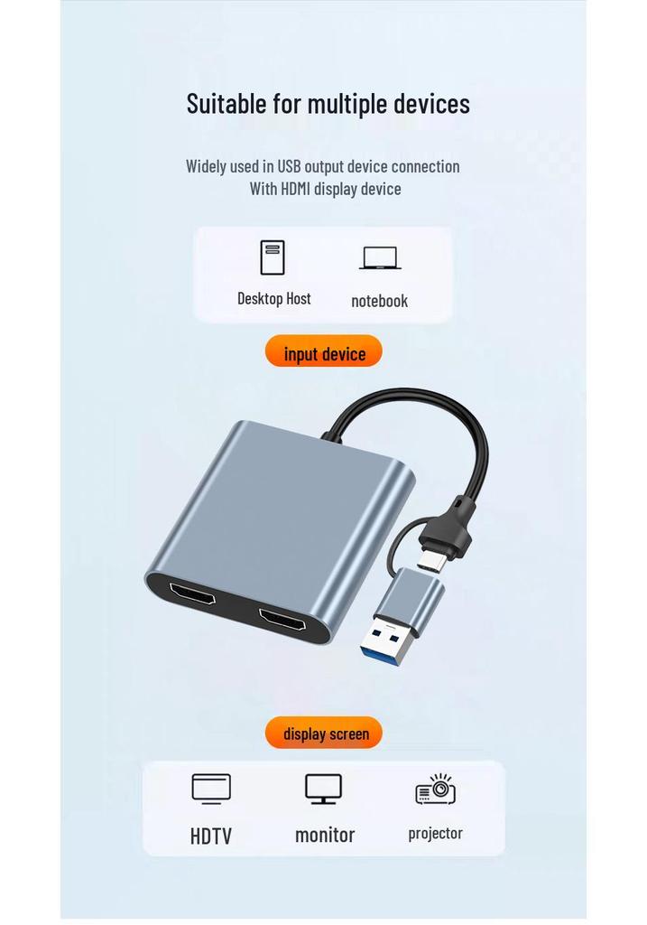 USB-C To Dual HDMI Adapter with USB 3.0 Hub, Supports Independent Triple Displays for M1/M2 Graphics Cards