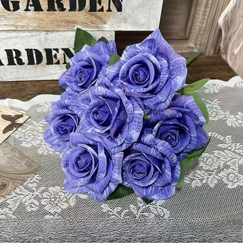 Künstliche Blumen 7-Köpfige Göttin Rosen Bündel Restaurant Dekoration Seiden-Fake-Blumen Simulation Grüne Rose Halle Dekorativ