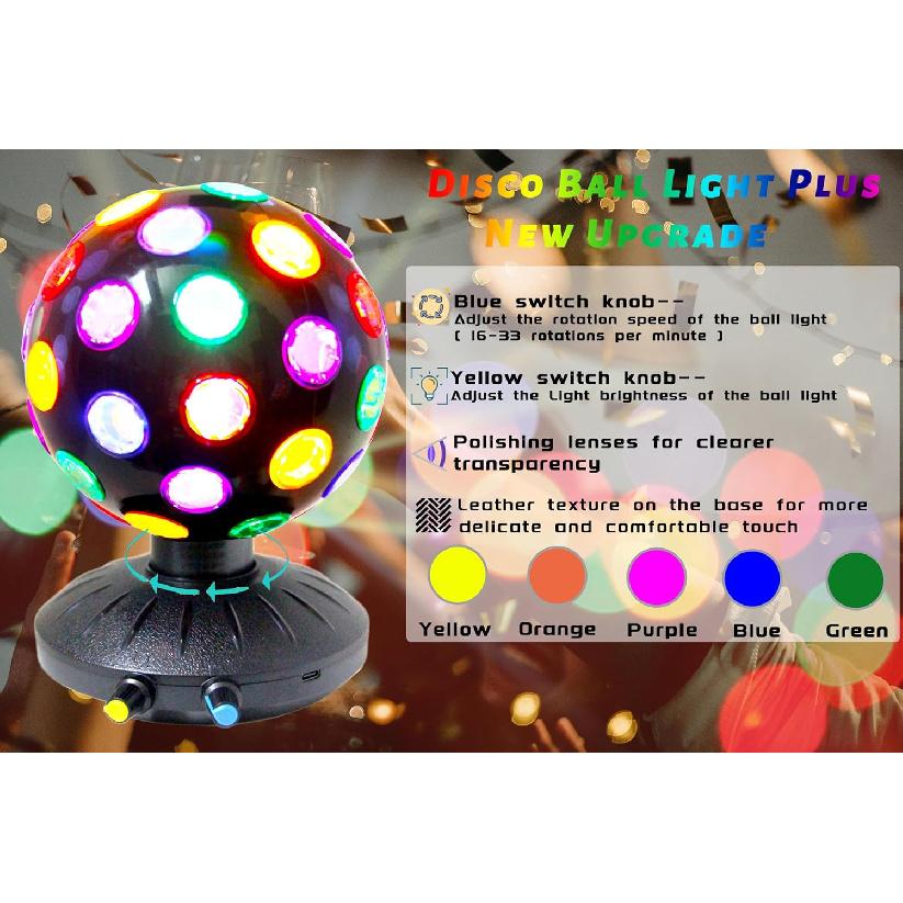 Spinning 6 Inches Disco Ball Light Adjustable Rotating Speed Light Brightness Party Lights Dj Strobe Lamp with 1M/3.28ft USB Cable for Birthday