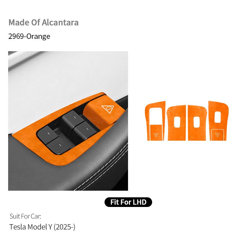 For Tesla Model Y (2025-) Car Window Control Panel Button Trim StickerMade of Alcantara Interior Accessories
