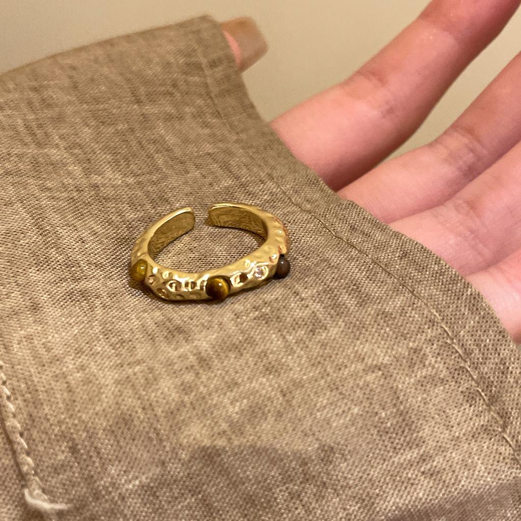 Vintage Maillard Tiger's Eye Irregular Geometric Ring Index Finger Ring Personality Jewelry Women