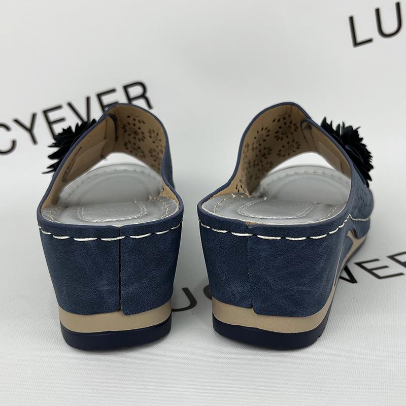 Lucyever Flower Platform Wedges Heels Slippers Women Hollow Out Thick Sole Sandals Woman Summer 2024 Plus Size Casual Shoes 43