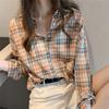 Karopulli Damen Herbst Neu Retro Hongkong-Stil Dünn Langarm Top Lockeres Design Nischen Hemd Jacke