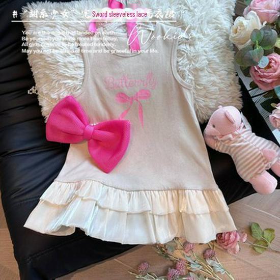 

Платье А-силуэта без рукавов с бантом для корейских девочек, летний стиль для детей 150 cm