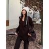 Autumn/Winter Retro V-neck Knit Set: Casual Top & Drapey Wide-Leg Pants Two-Piece