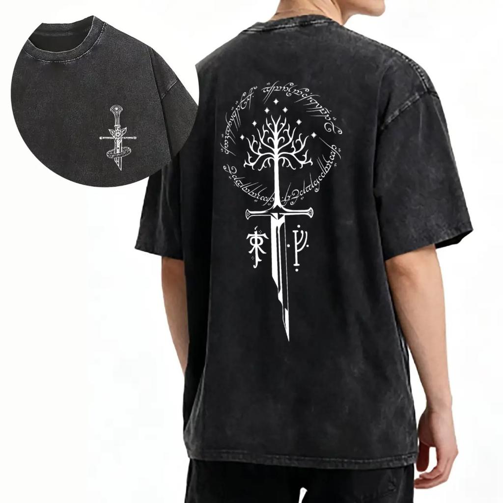 Herr der Ringe Unisex Vorgewaschenes Schweres Übergroßes Baumwoll-Grafik-T-Shirt