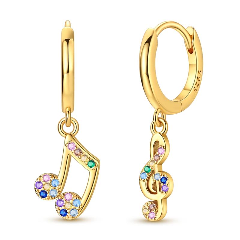 

925 Sterling Silver Music Note & Treble Clef Drop Earrings Rainbow Multicolor CZ Huggie Hoop Earrings Jewelry Gift for Women
