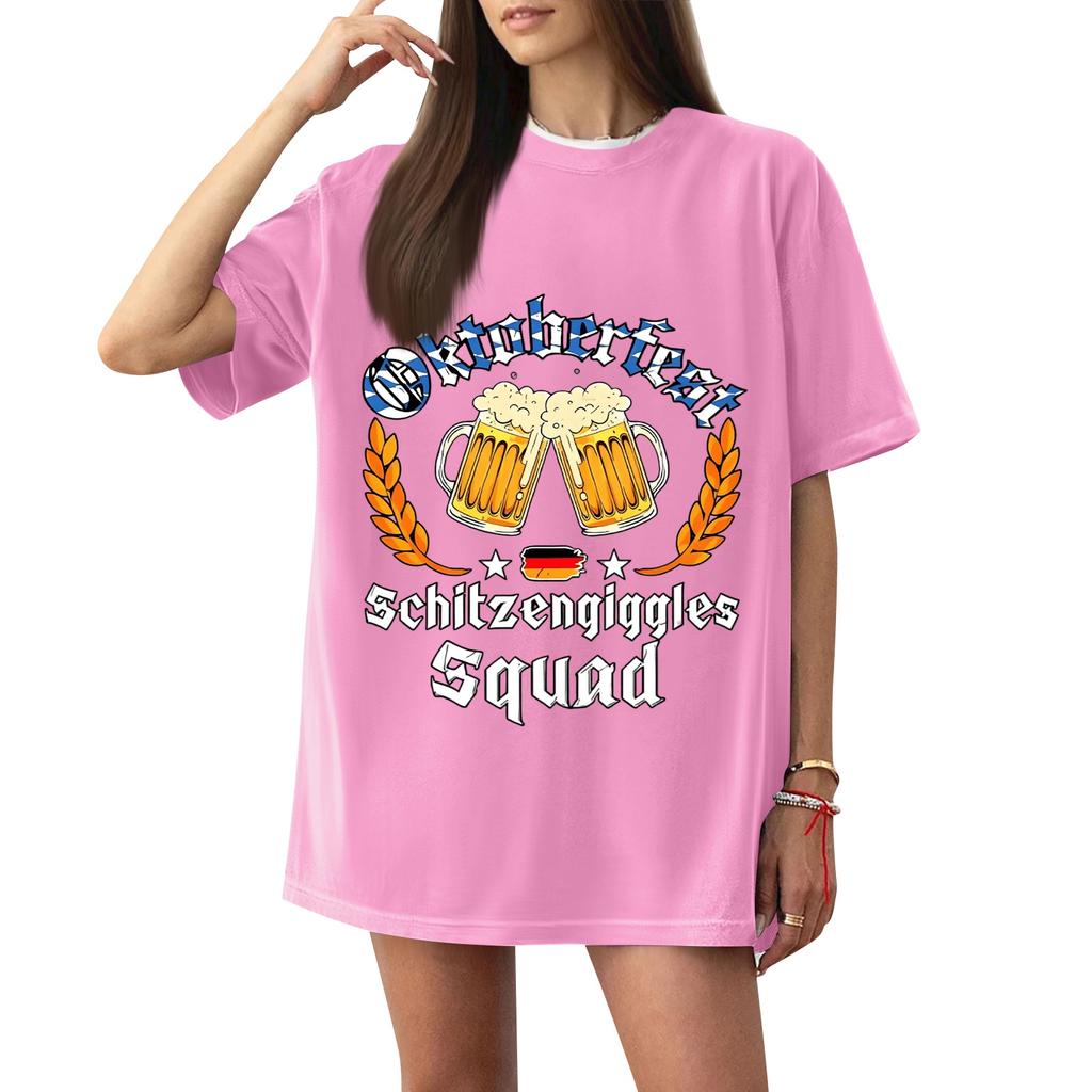 Women's Casual Short Sleeve T-Shirt Oktoberfest Letter Print Loose Fit Crew Neck Lightweight Top for Everyday Wear