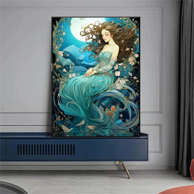 DIY Diamantový obraz Dcera moře Sada křížových stehů Mozaika Umění Diamantový obraz Kruhový/čtvercový Diamantový domov Dekorace